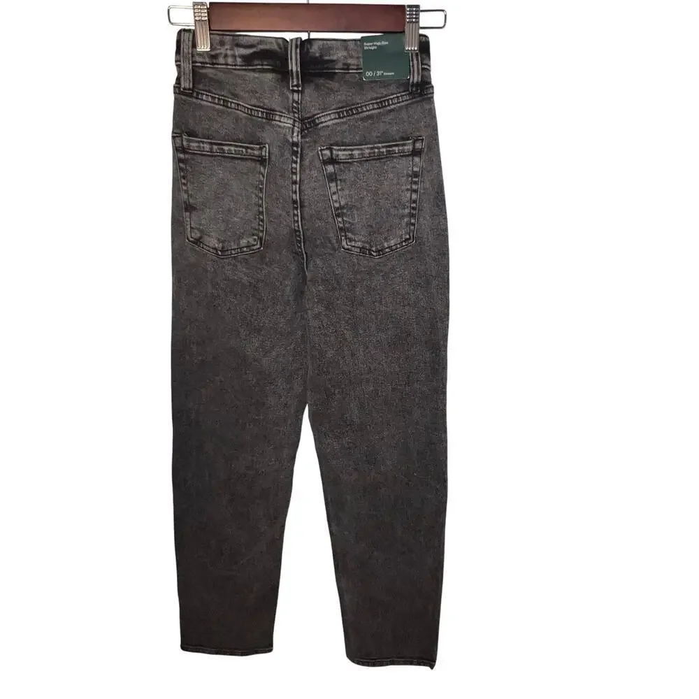 Wild Fable Women’s‎ 00, Super High Rise Straight Black Acid Wash Button Fly NEW